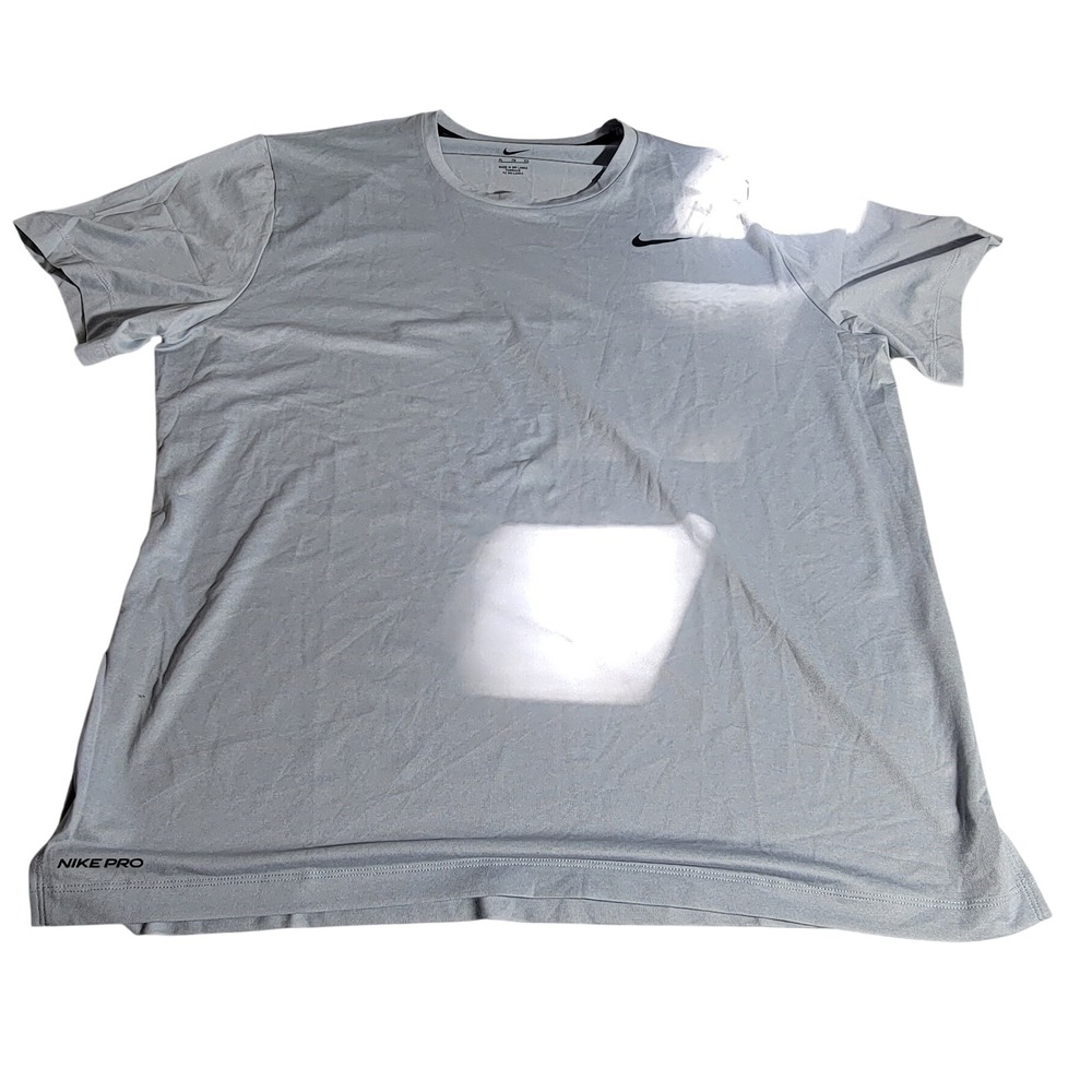 Nike Pro Dri-FIT Mens XL Light Grey Short Sleeve Training Shirt Swoosh Logo